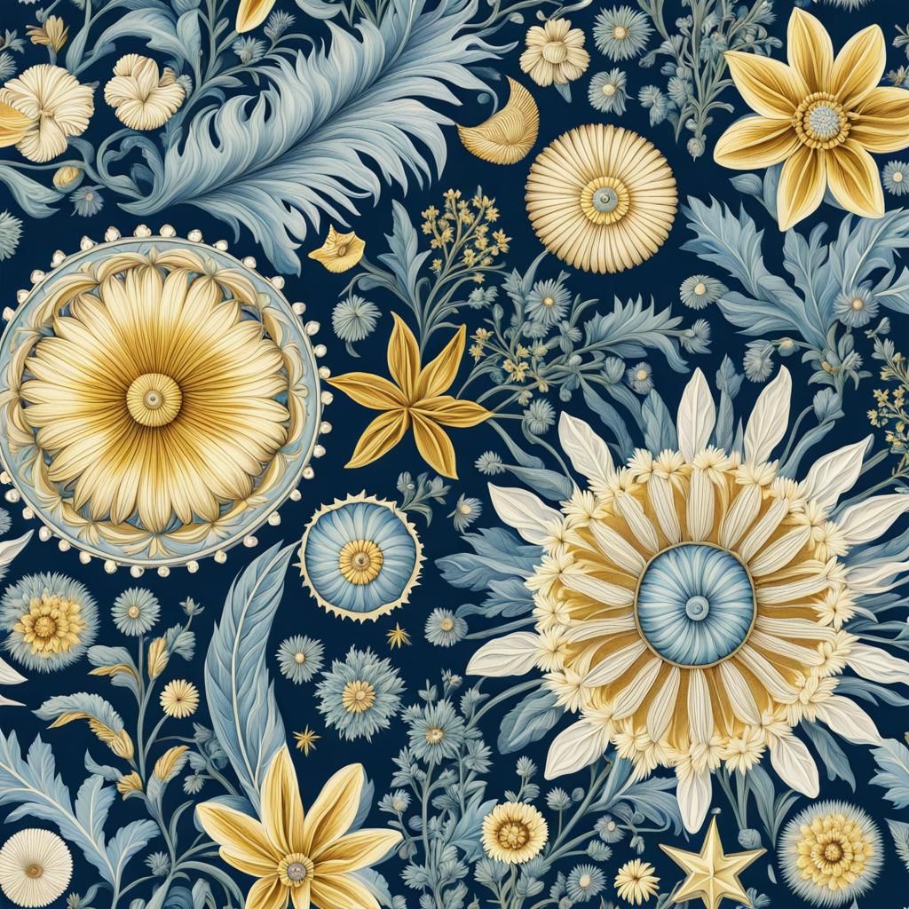 Medallion of Shells and Flowers in Haeckel Style