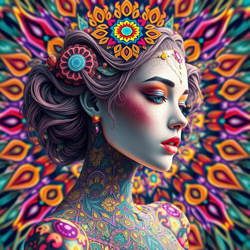 Abstract Woman in Kaleidoscope Enamel Style