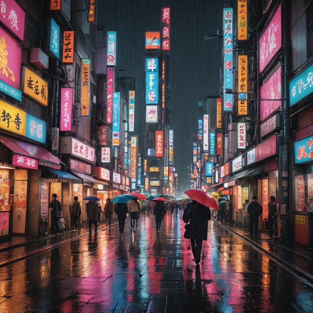 Neon Tokyo at Night: Hyperrealistic Cityscape