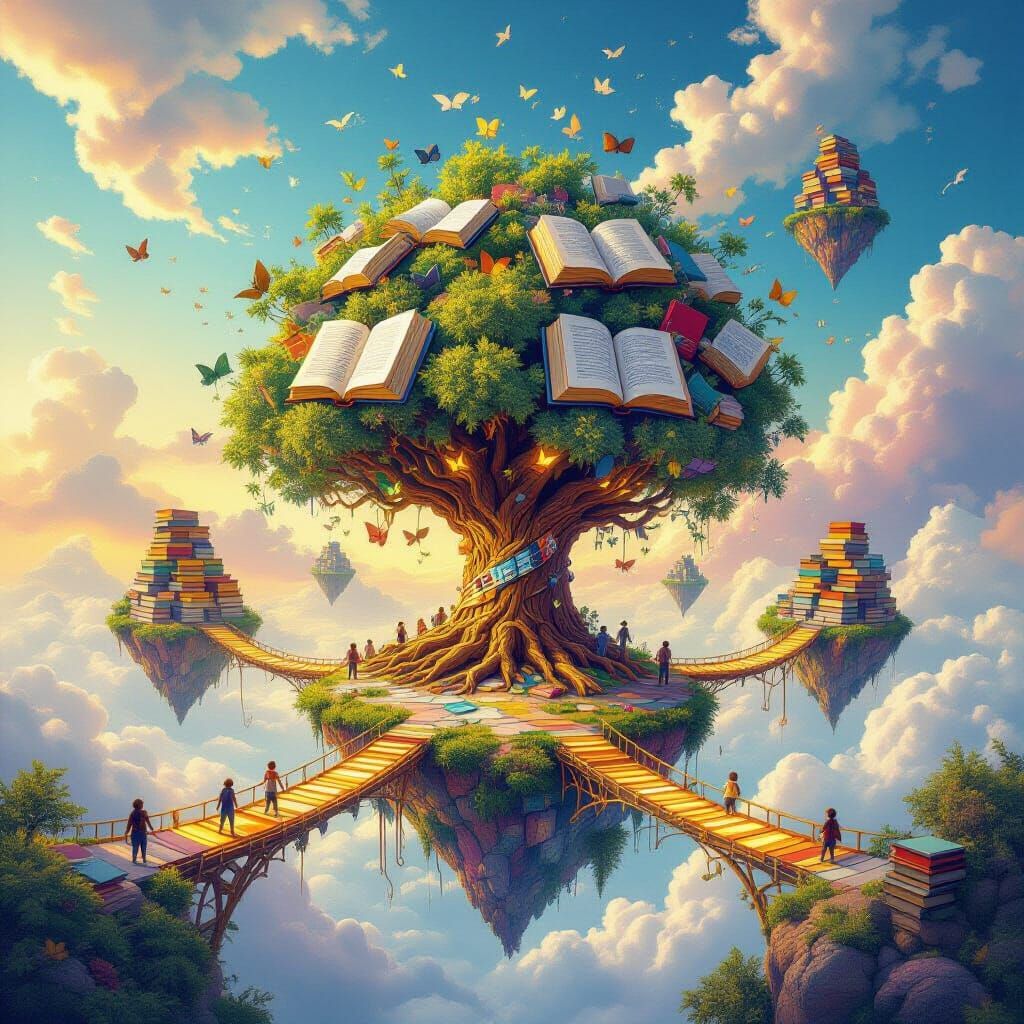 Magical Floating Islands of Books as Graffiti Art