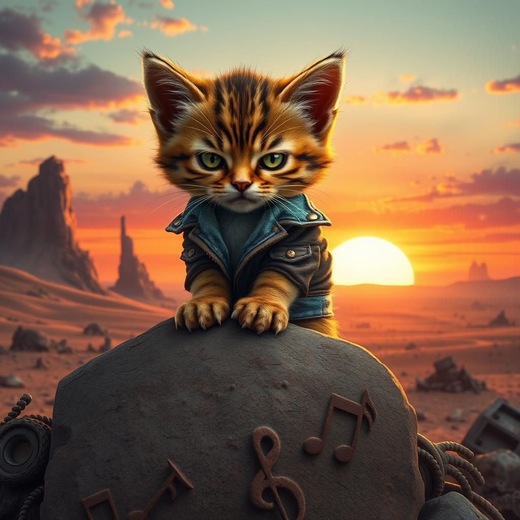 Post-Apocalyptic Kitten in Desert Sunset