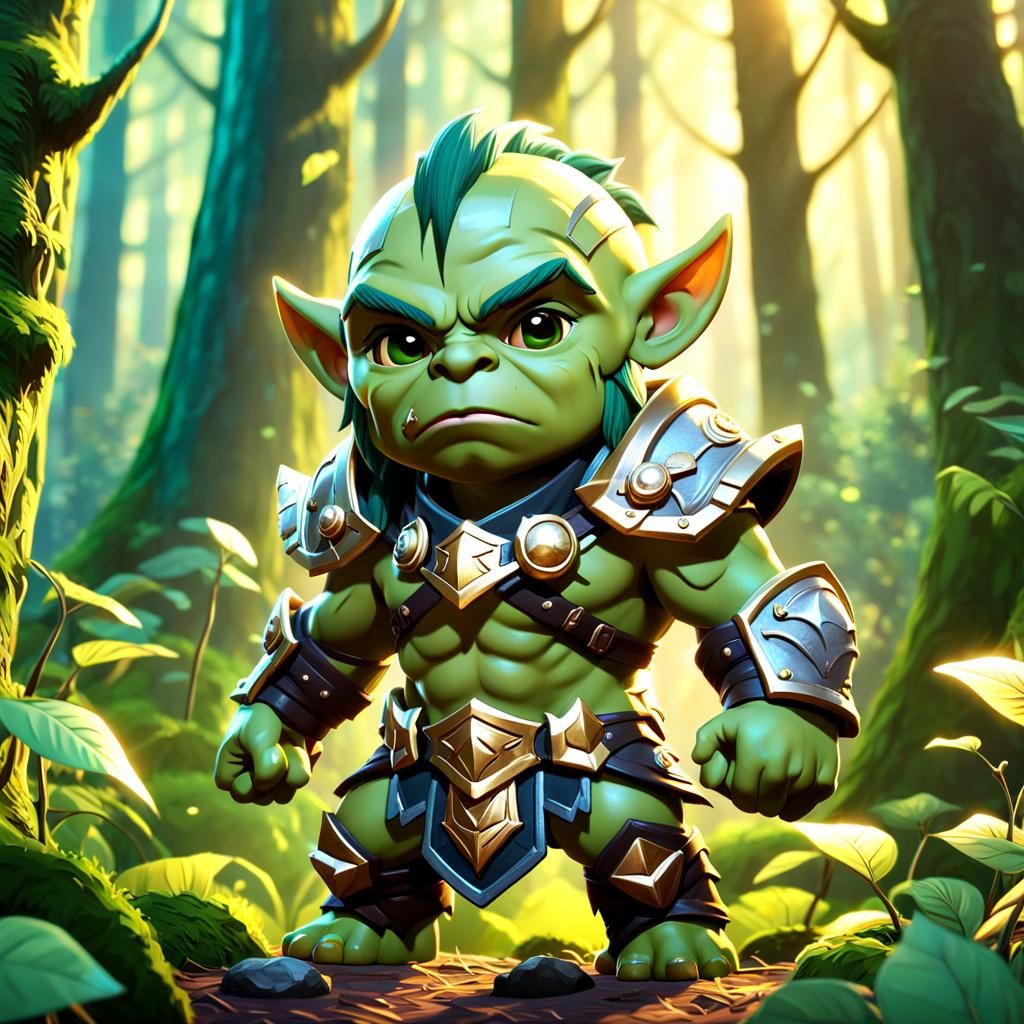 Chibi Orc Warrior in Enchanted Forest