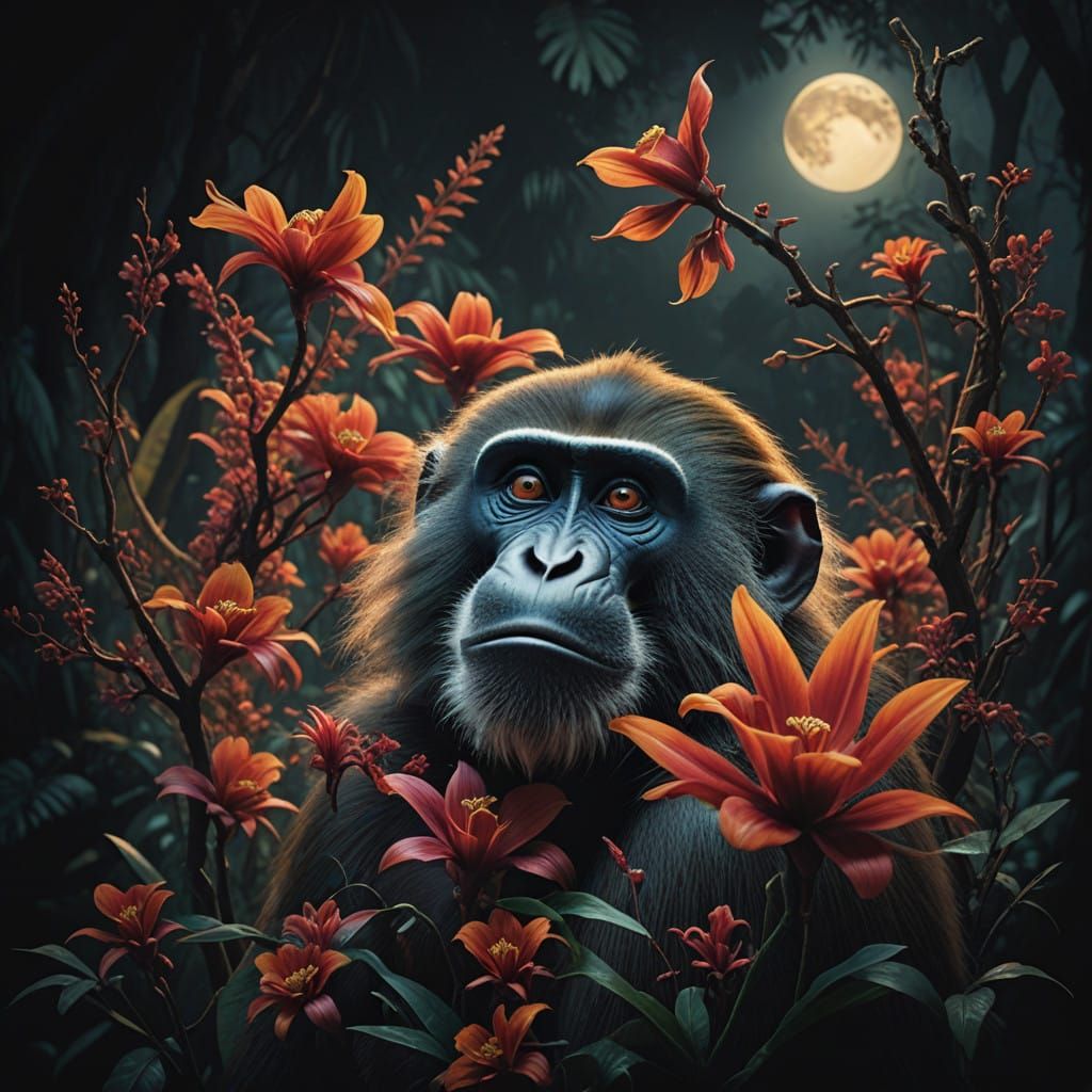 Mysterious Mandrill in Dramatic, High-Contrast Lighting