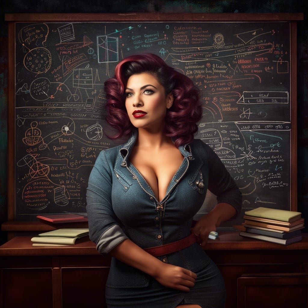 Curvy Professor Teaching Physics in a Classroom