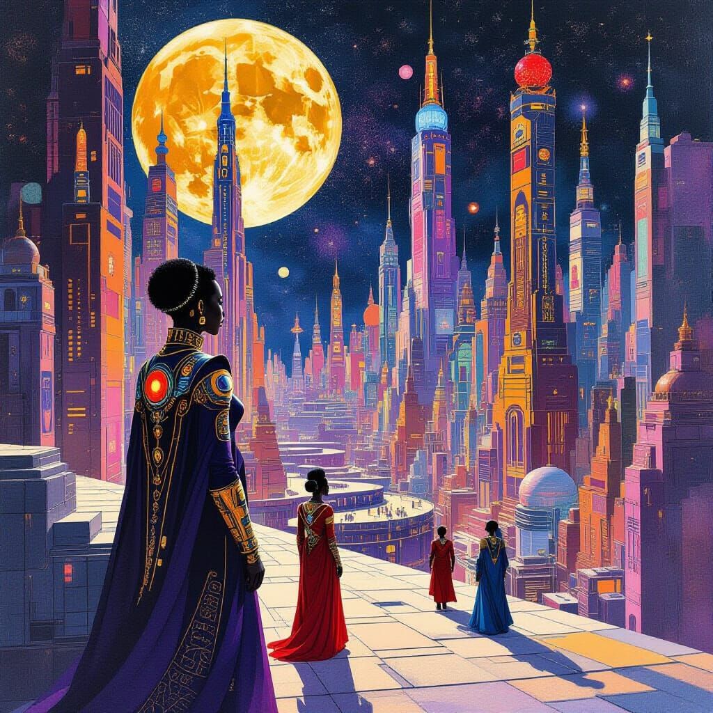 Africanfuturist Opera Cityscape Painting