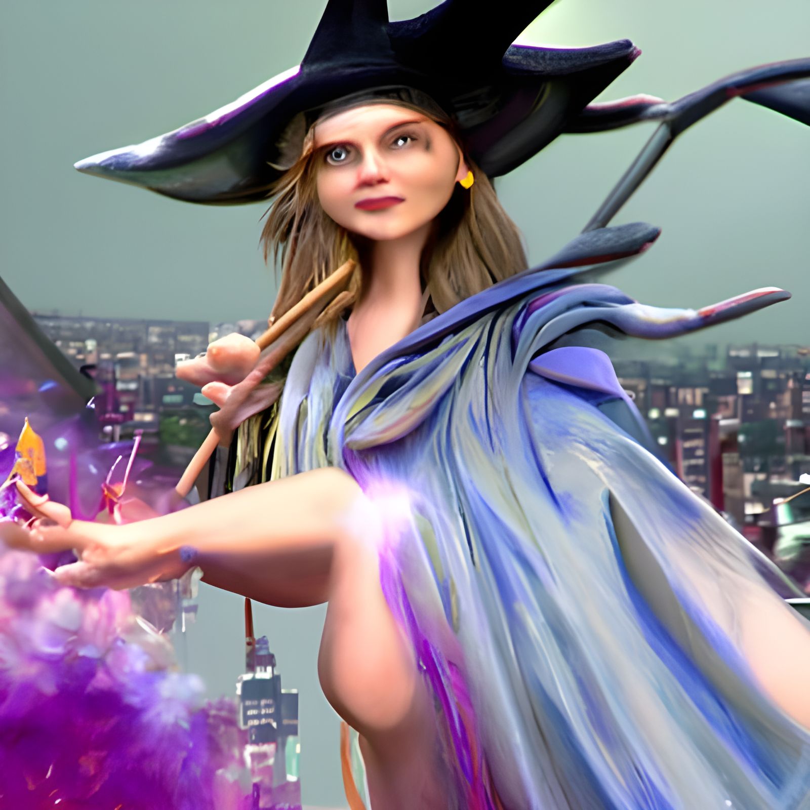 Magic Witch in Manhattan: Detailed Matte Painting
