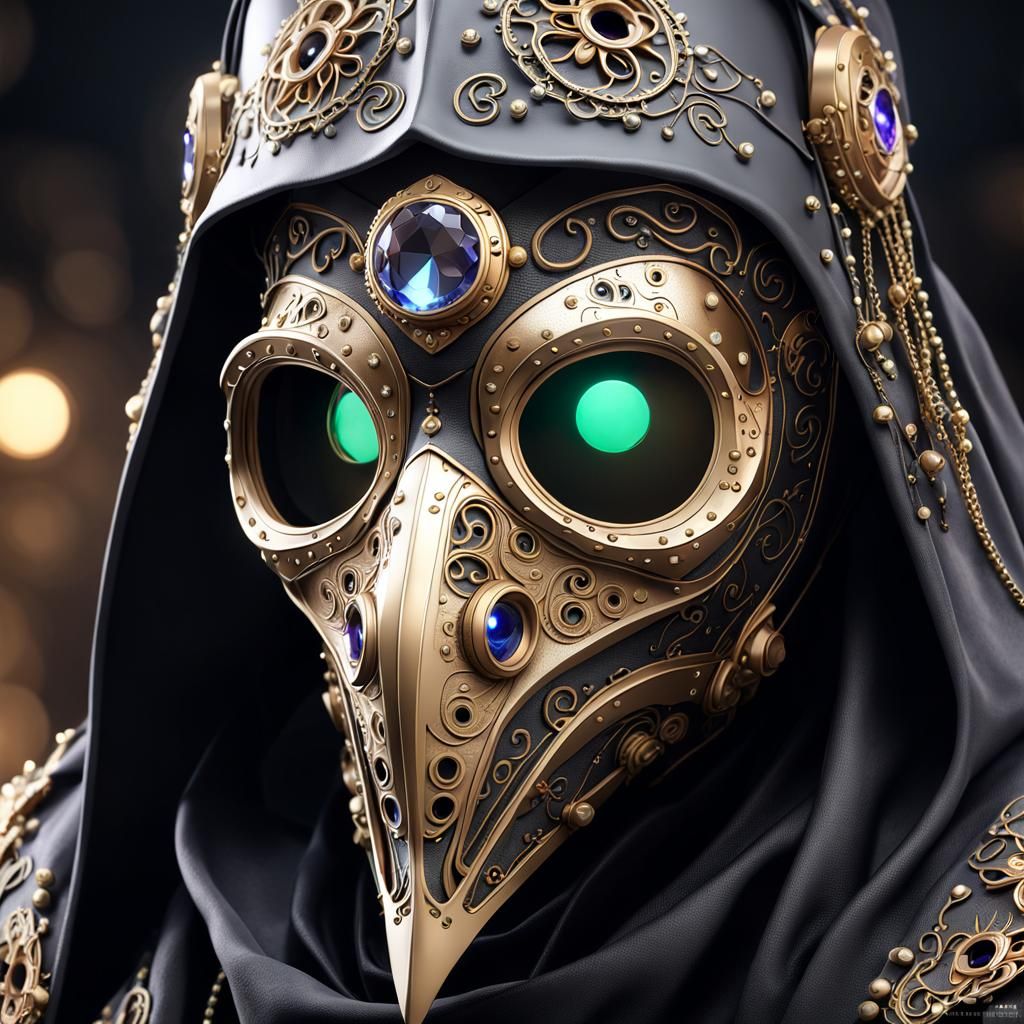 Intricate Plague Doctor Mask Sculpture in 3D Anime Art