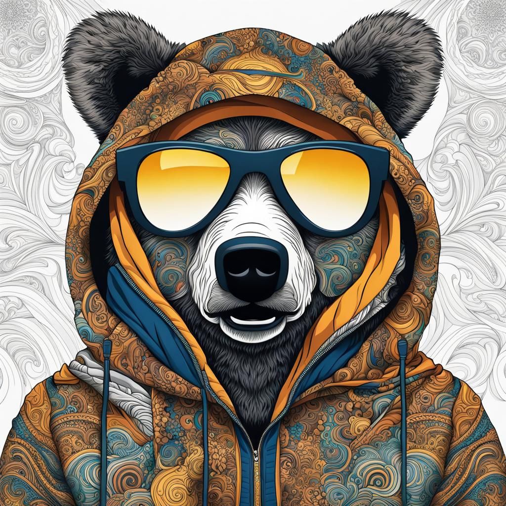Pixel Art Cartoon Bear with Hoodie