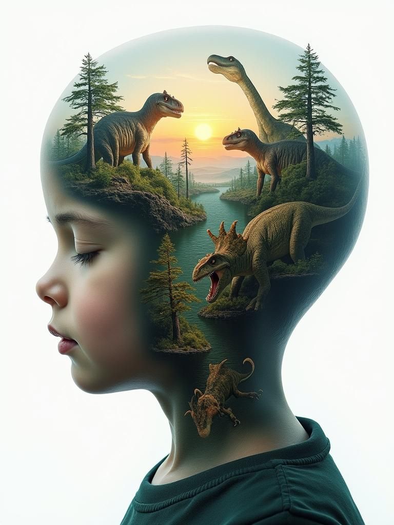 Child's Mindscape: Surreal Double Exposure Concept Art