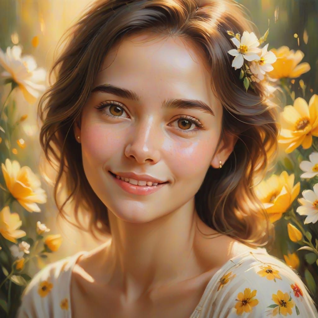 Romantic Portrait of a Woman in Oil Painting Style