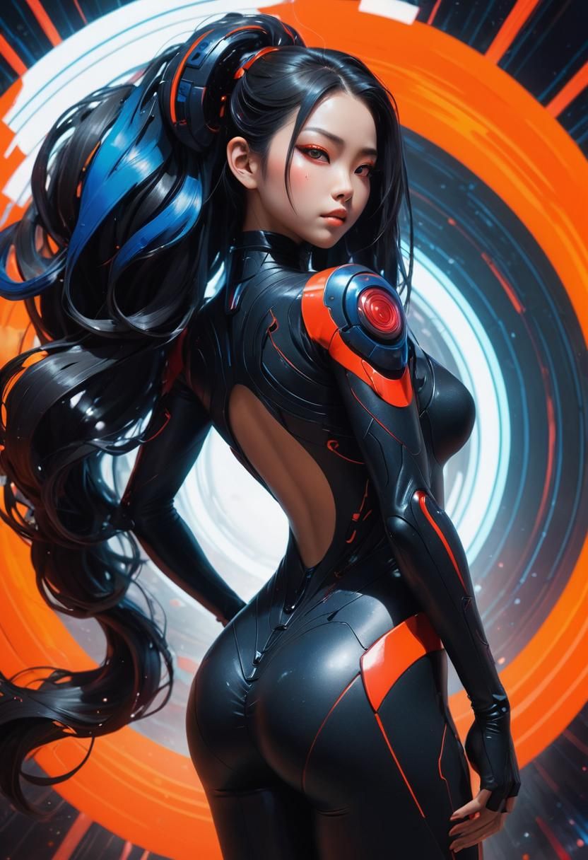 Sleek Futuristic Warrior in Vibrant Neon Hues