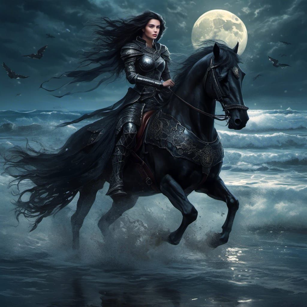 Dark Knight Lady on Moonlit Beach