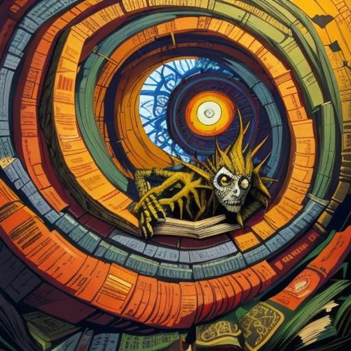 Disturbing Zombie Librarian in Art Brut Style