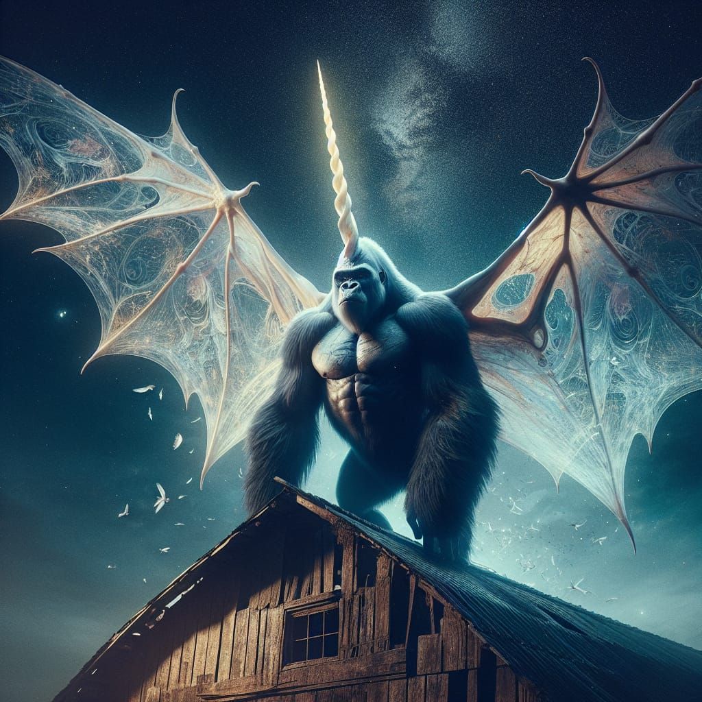 Gorilla-Bat Hybrid with Narwhal Horn, Majestic Strength and...