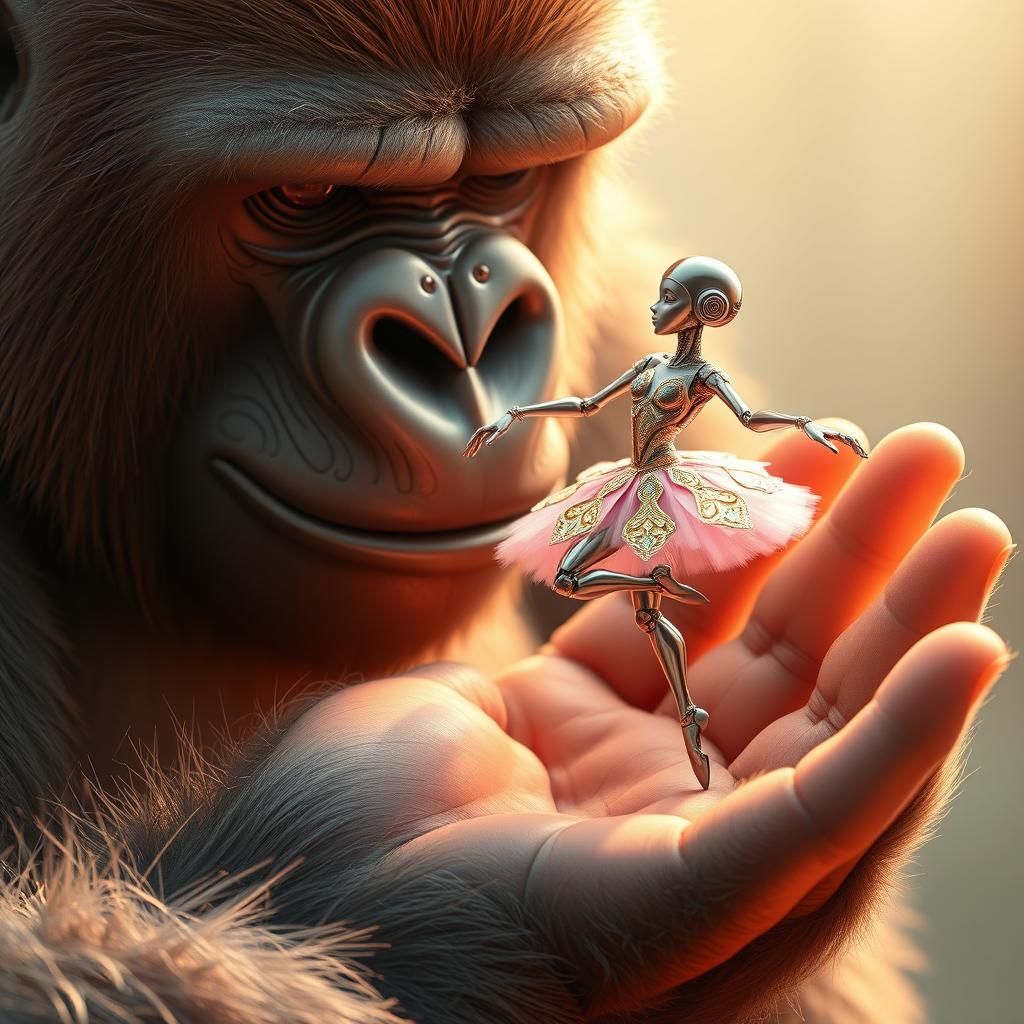 Robot Ballerina Dances on Gorilla Palm