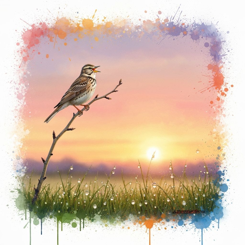 Lark Sings at Dawn: Watercolor Bird in Pastel Landscape