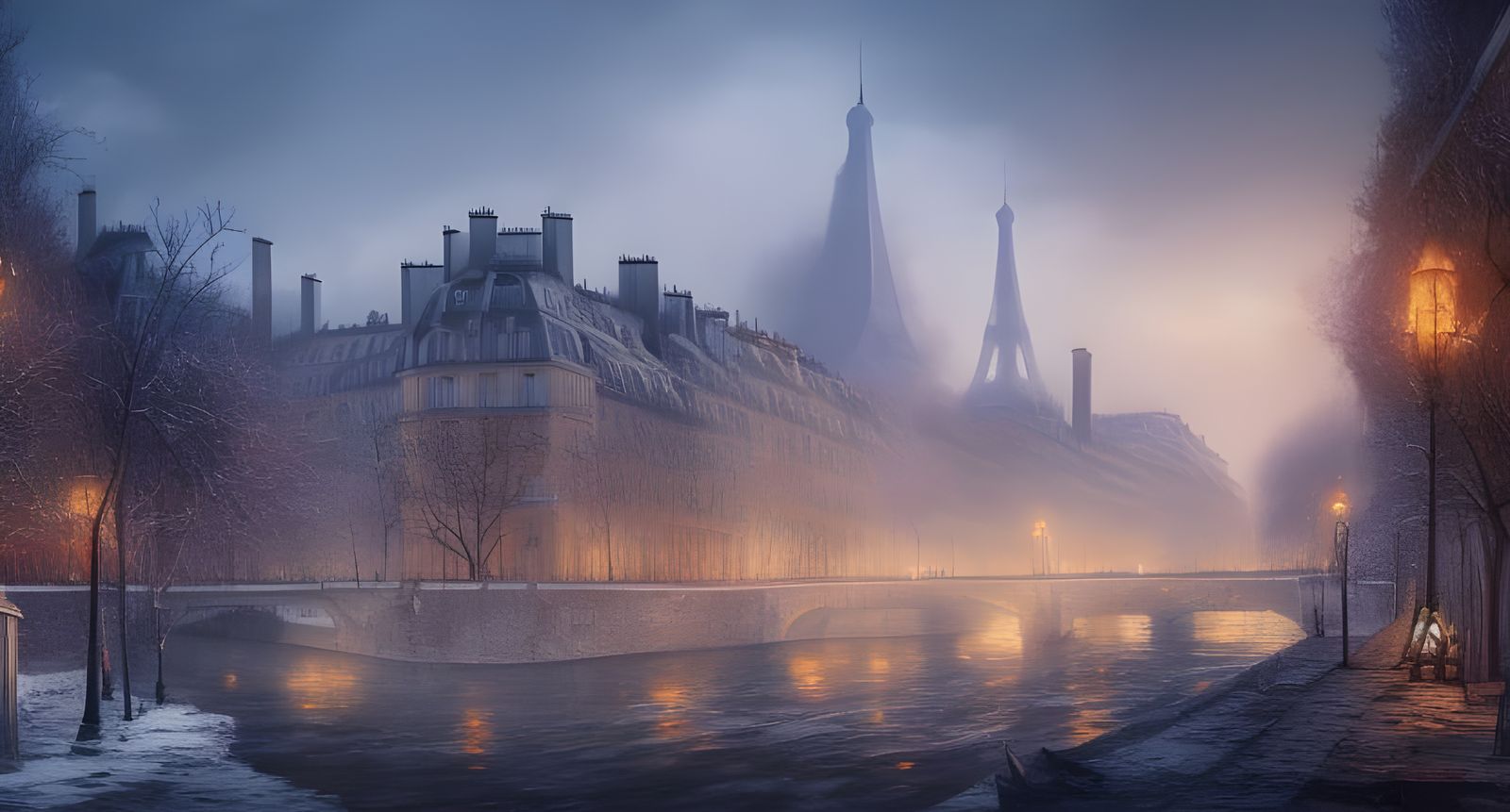 Paris Overtaken by Nature in Winter, Detailed Matte Painting