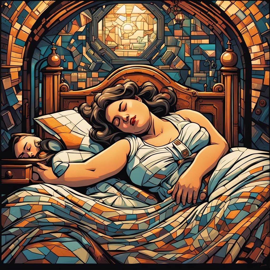 Sleeping Woman: Comic Book Art Deco Style