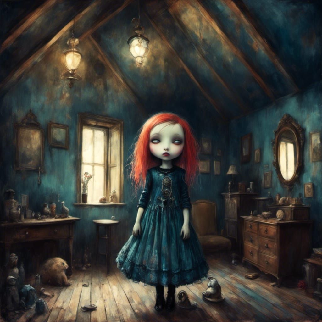 Pouty Goth Punk Girl in Art Brut Style