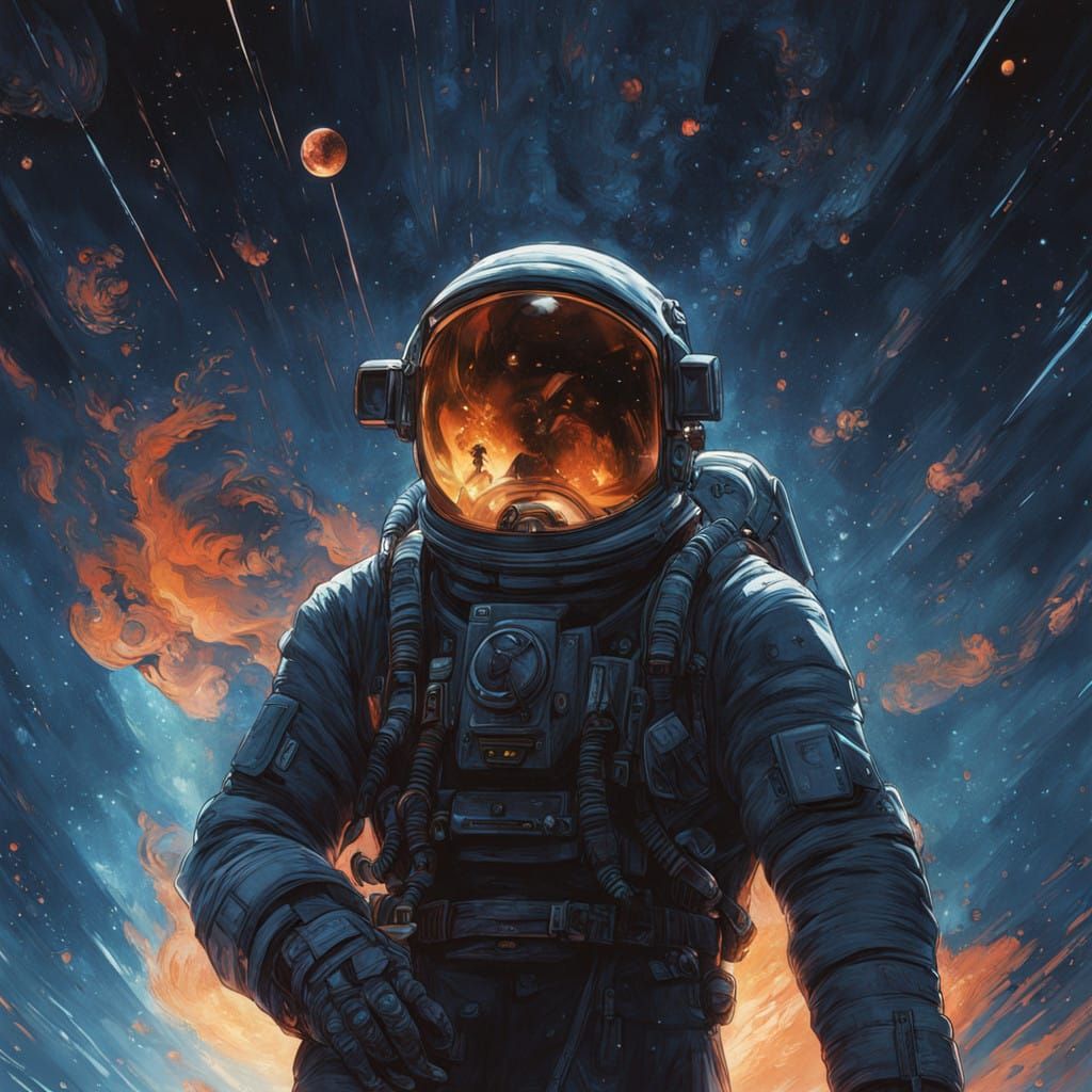 Cosmonaut in a Vast Starfield, Maximalist Sci-Fi Art
