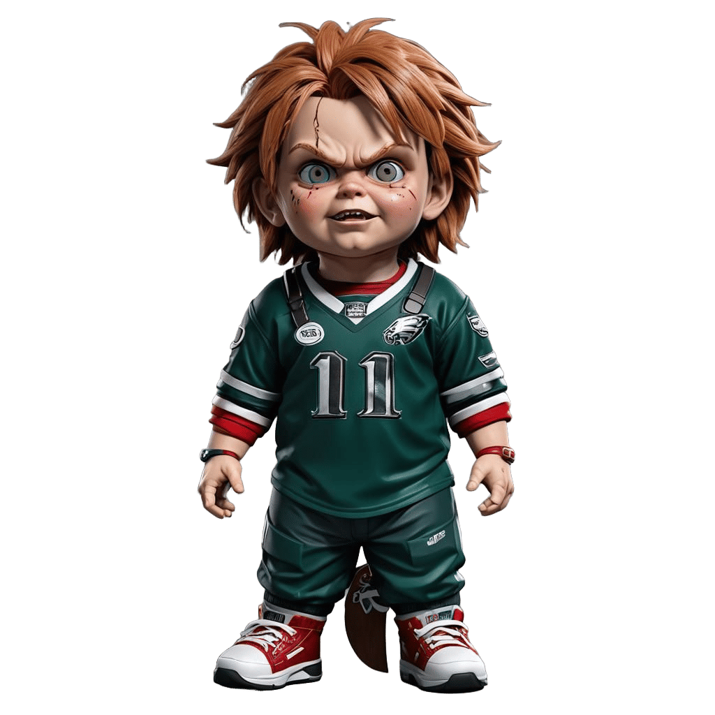 Chucky Doll in Eagles Jersey: 3D Anime Art