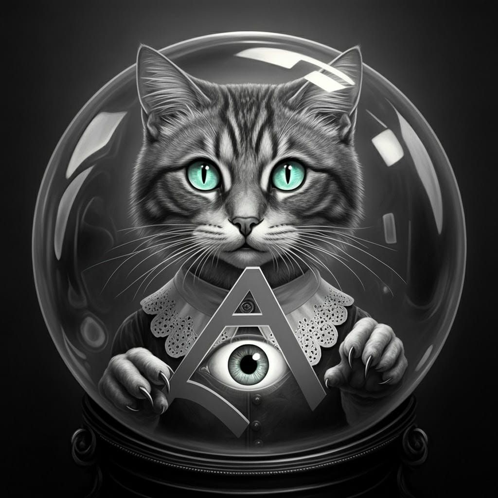 Mysterious Cat Ponders Optical Illusion in Black and White