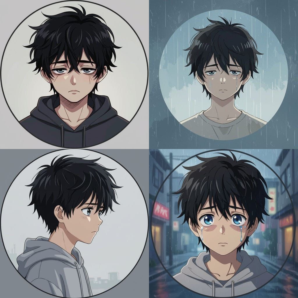 Depressing Anime Boy Profile Circle Art
