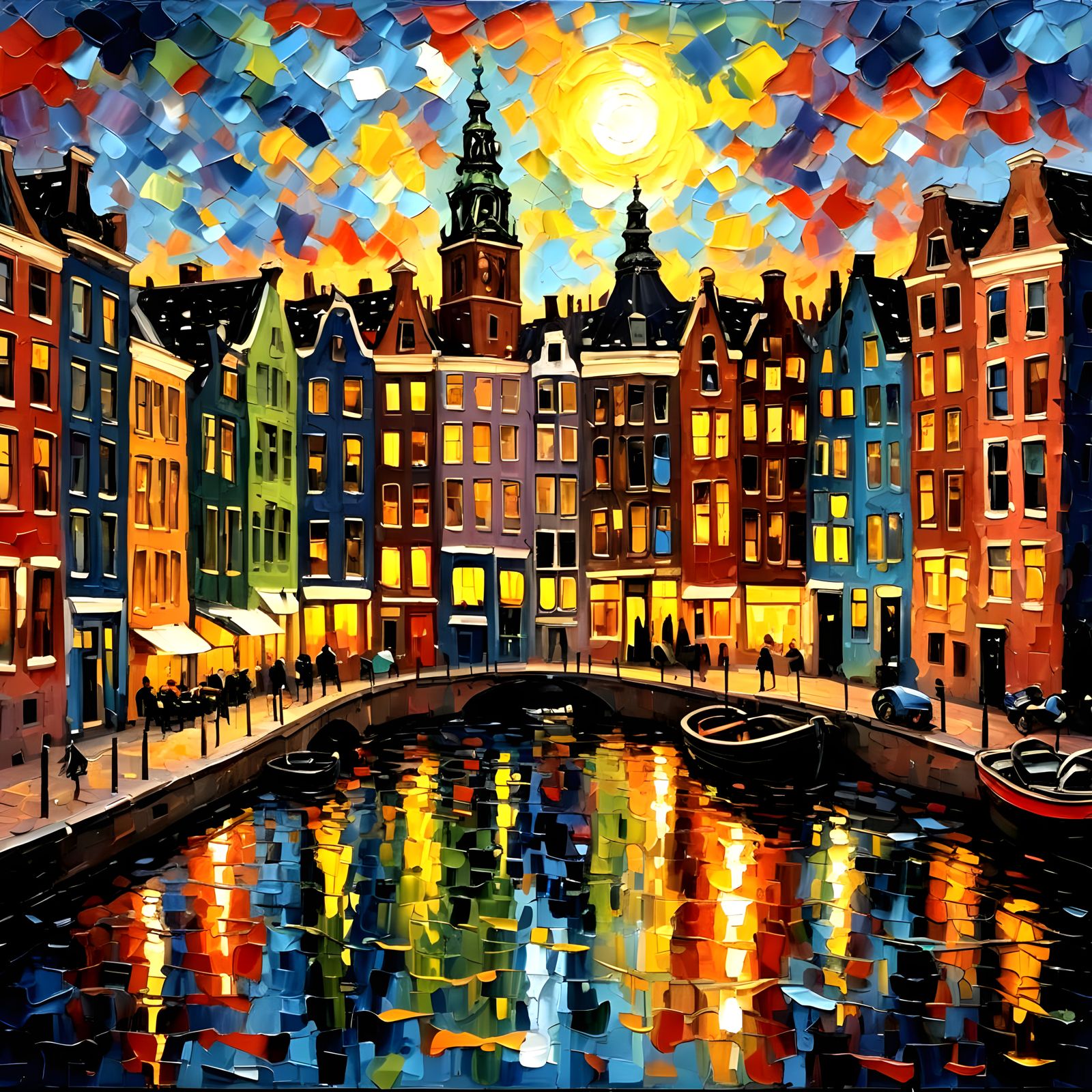 Amsterdam in Bright Impasto Neo-Impressionist Style
