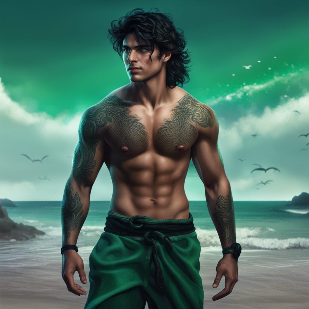 Handsome Boy on Beach: Detailed Matte Painting