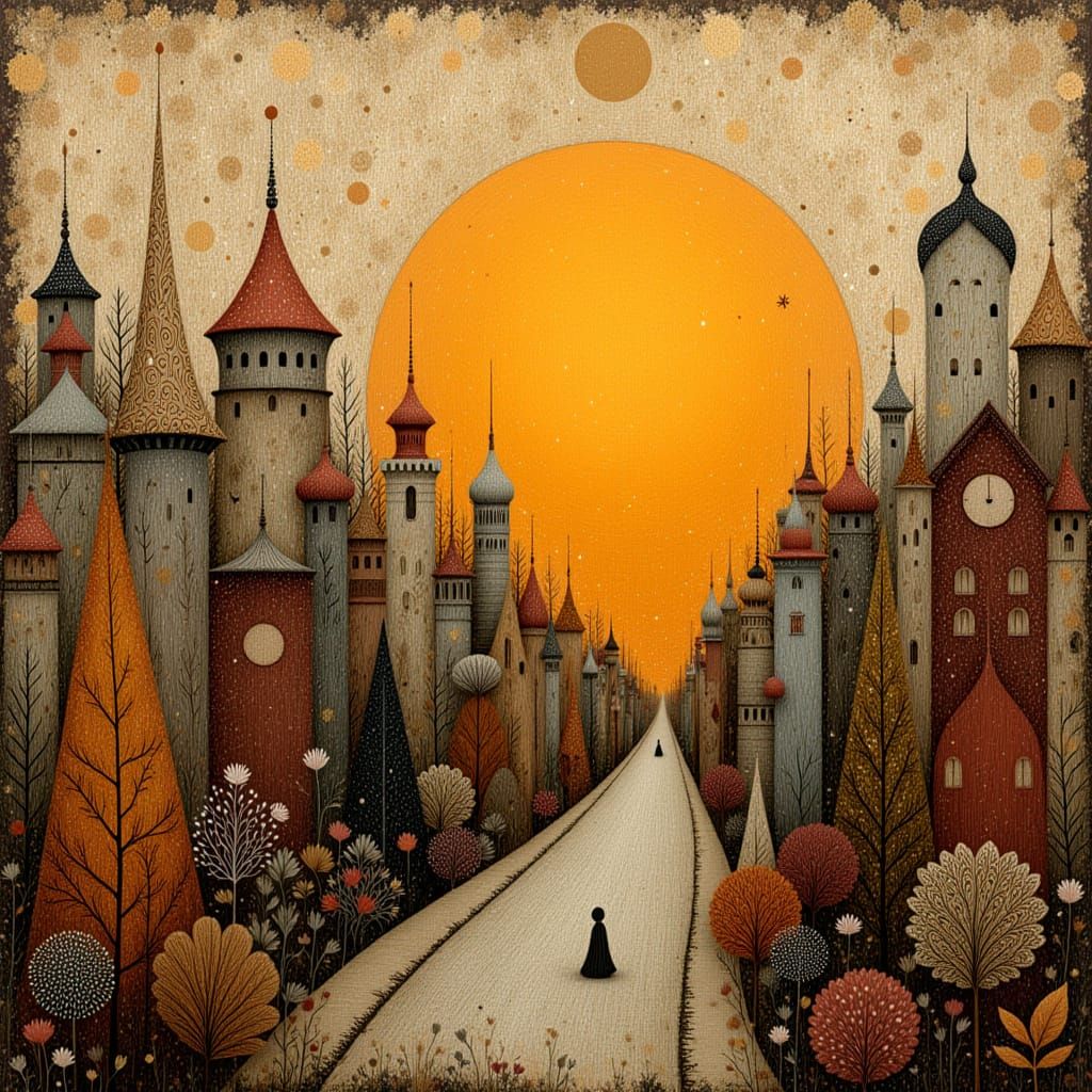 Sunset Cityscape in Impasto Style