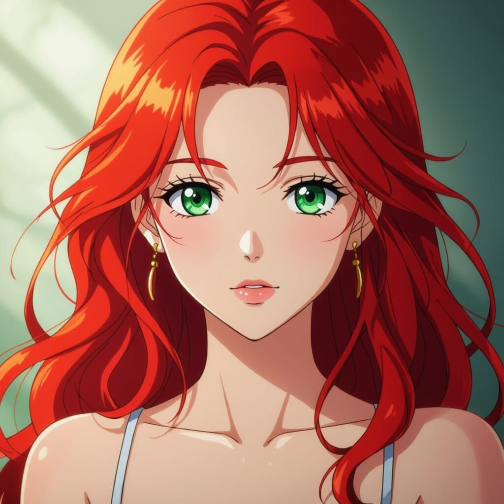 Anime Woman With Red Hair And Green Eyes
