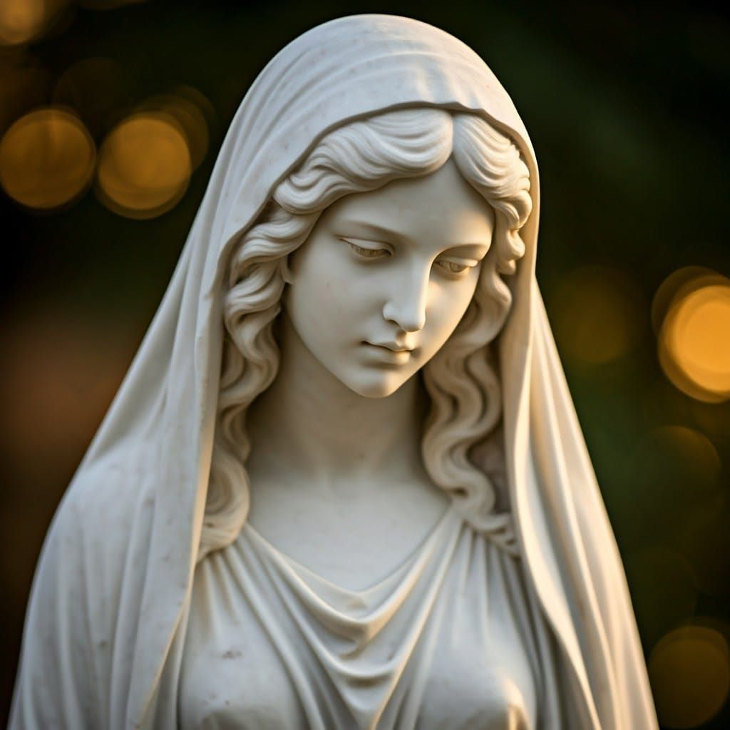 Ethereal Marble Woman with Veil Sculpture