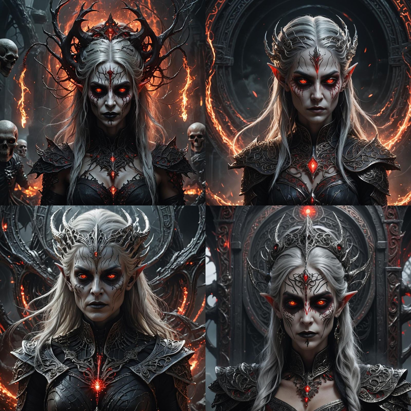 Fearsome Dark Elf Pythia with Skulls and Red Eyes