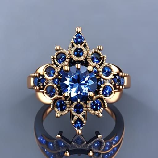 Gold and Sapphire Ring with Intricate Detailing