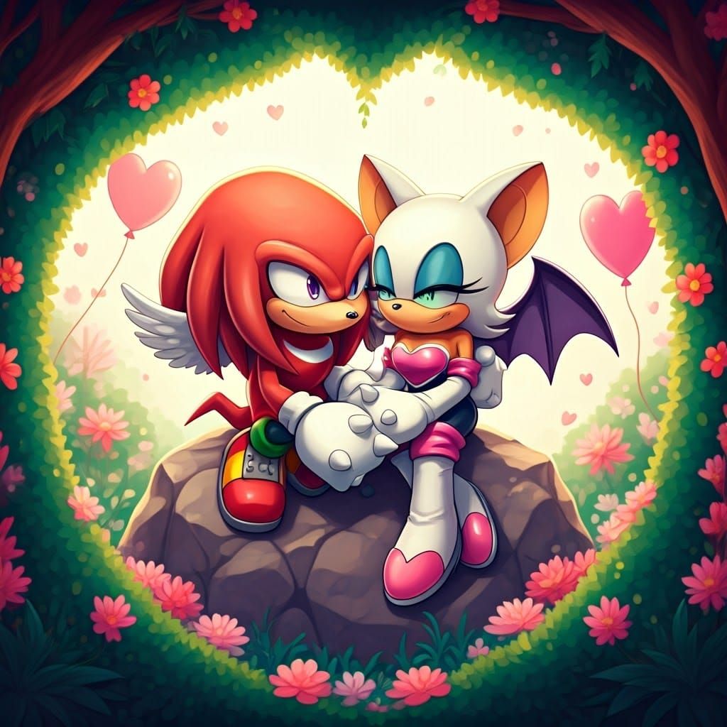 Whimsical Valentine's Day Card Featuring Knuckles and Rouge