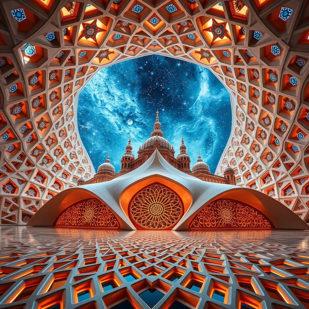 Hyper-Realistic Cosmic Metropolis in Islamic Geometric Style