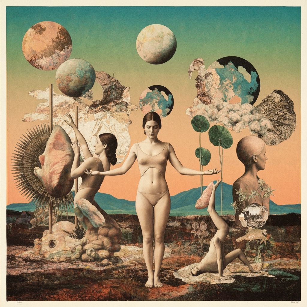 Surreal Collage: Woman's Transformation Symbolizing Resilien...