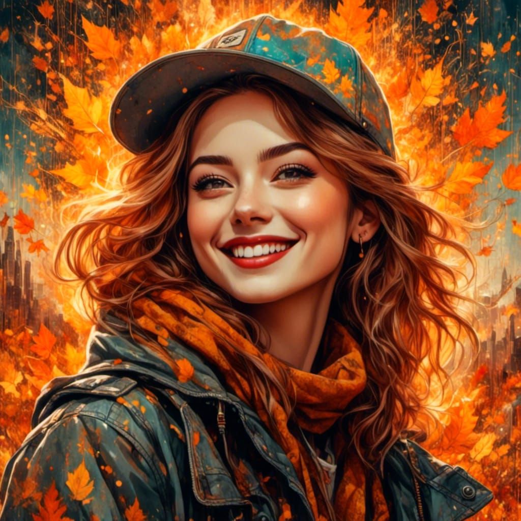 Autumn Woman Portrait in Fauvist Expressionism