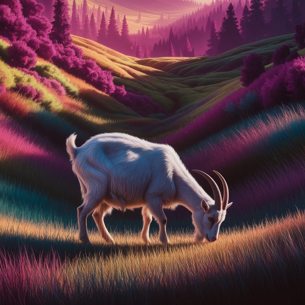 Goat Grazing in Golden Meadow: Matte Painting