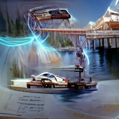 Futuristic Hovering Vehicle in Cyberpunk Cityscape