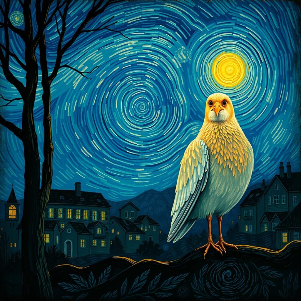A Moonlit Owl in Van Gogh's Brushstrokes