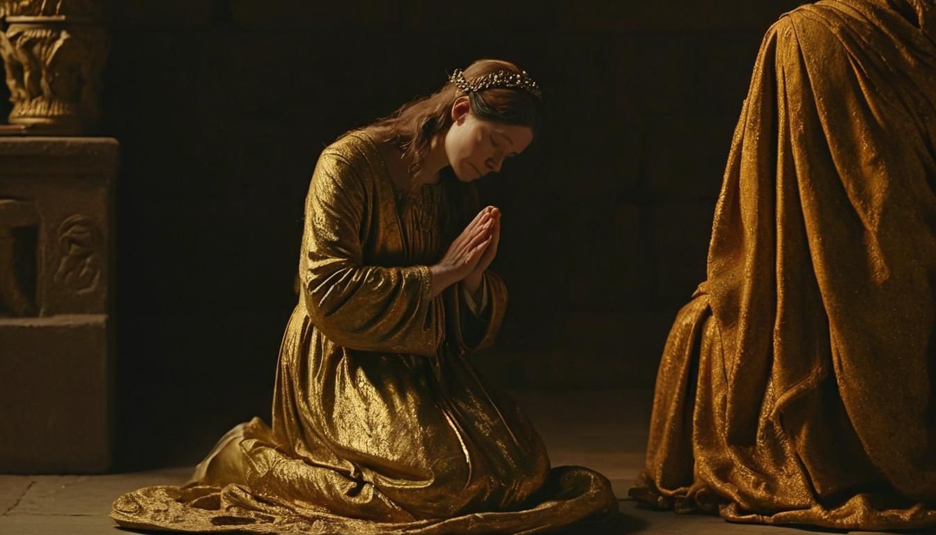 Wife of Jeroboam Before Blind Prophet in Colorist Style