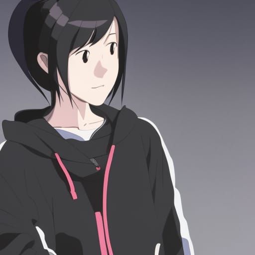 Anime Girl in Hoodie, Studio Ghibli Style