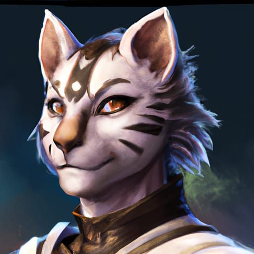 Fantasy Tabaxi Character Portrait in Drawn Art Style