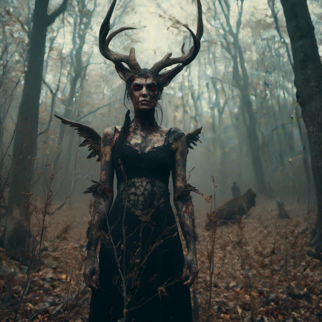 Girl with Dragon Wings and Deer Antlers