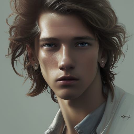 Teen Boy Mullet Portrait in Hyperdetailed Style