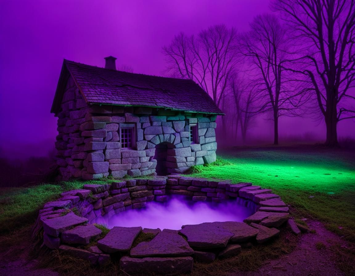 Eerie Fluorescent Fog Emerges from Stone Well
