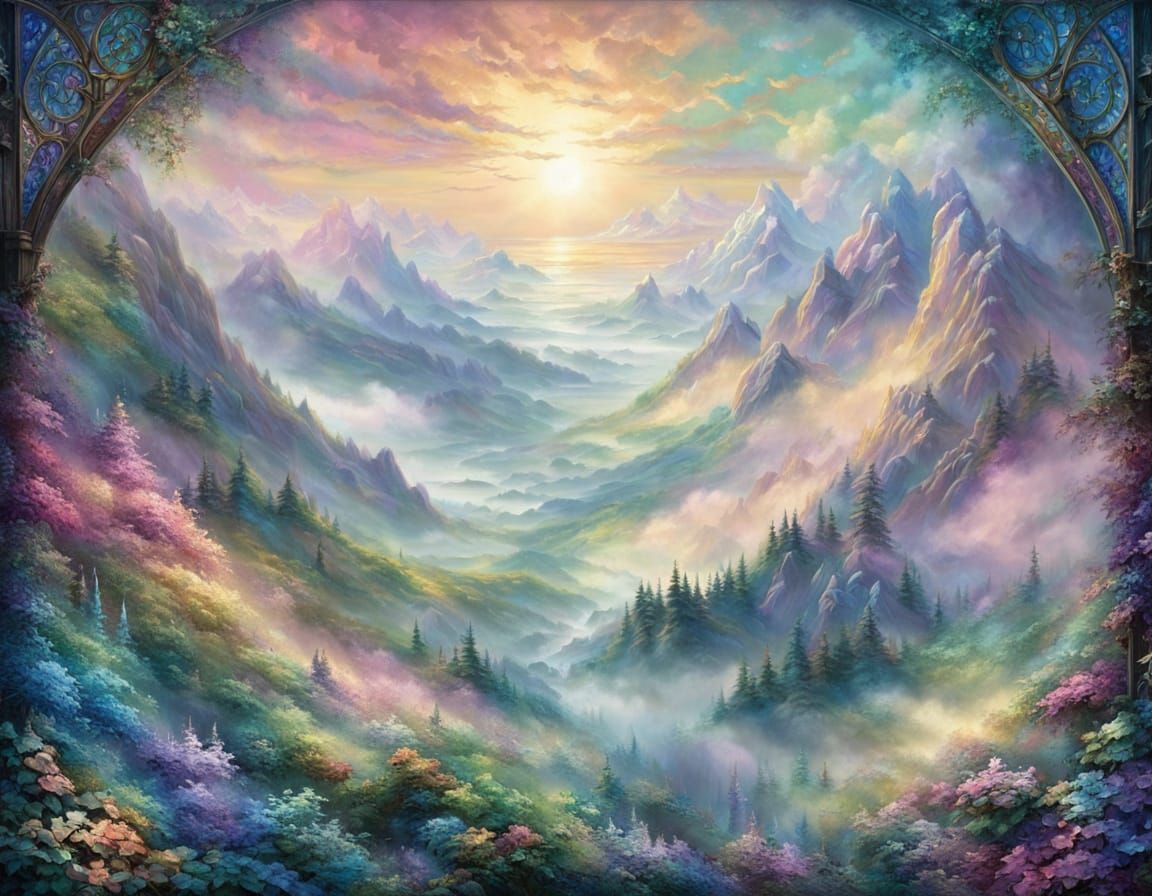 Ethereal Stained Glass Window In Vibrant Fantasy Style