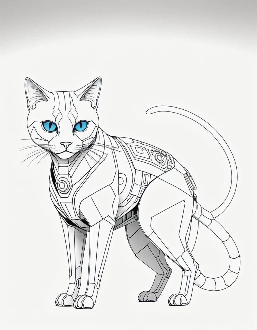 Cybernetic Feline in Industrial Futurism Style