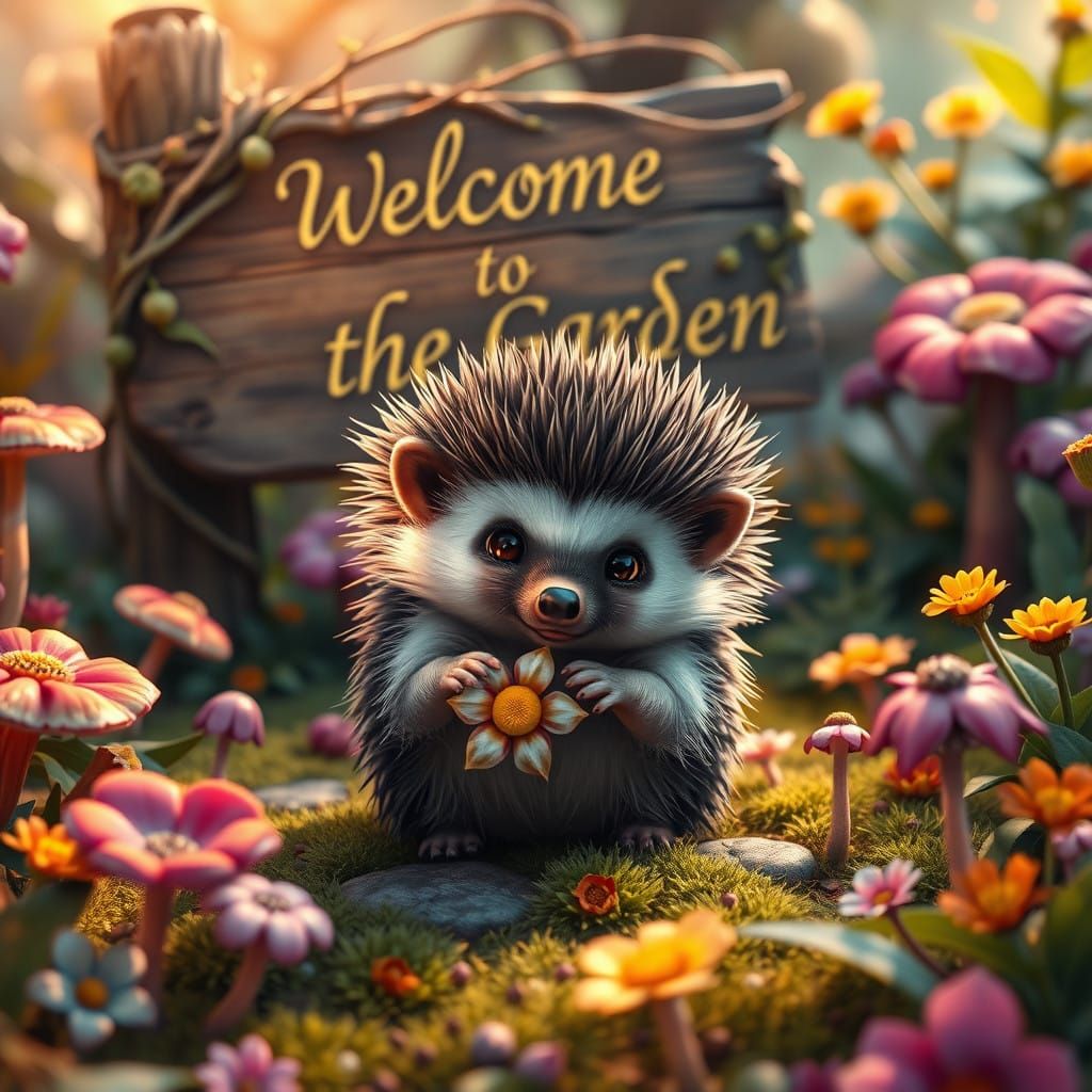 Whimsical Hedgehog in a Vibrant Garden